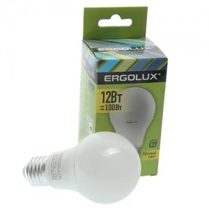 Лампа светодиодная E27 A60 12W (100W) 220V теплый ERGOLUX ELLEDA6012WE273K ERGOLUX