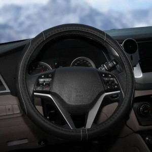 Оплетка на руль, искусст. кожа, рельефная, черная, бел. прошивка, 38 см/М (AWS-L AWS-LI-18M AIRLINE