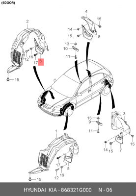 Брызговик передний правый 868321G000 HYUNDAI KIA