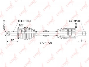 привод в сборе! передний левый\ Hyundai Santa Fe 2.2D AT 06-12 CD-1054A LYNXAUTO