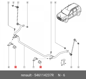 Втулка стабилизатора RENAULT Duster (10-) переднего OE 54 61 142 37R RENAULT