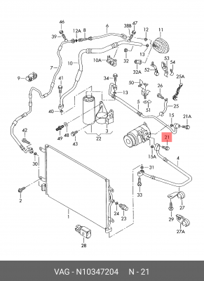 БОЛТ TORX M6 N10347204 N 103 472 04 VAG
