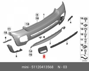 Решетка бампера MINI Cooper заднего правая OE 51 12 0 413 568 BMW