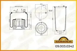 Пневморессора Premium со стаканом (пластик) MB Actros MP4 задний мост — 3 года б 090030342 SONDER