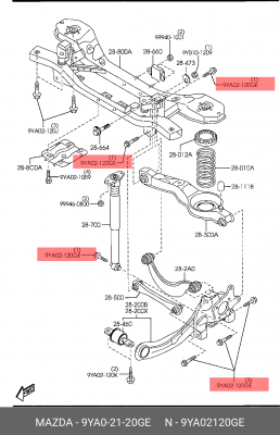 MAZDA3 (2002>)/ MAZDA5 (2005>) Вертикальный 9YA0-21-20GE MAZDA