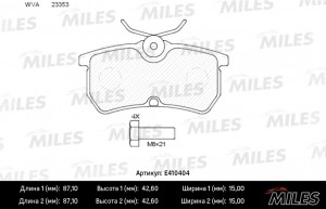 Колодки тормозные задние (без датчика + болты) (Смесь Low-Metallic) FORD FOCUS 9 E410404 MILES
