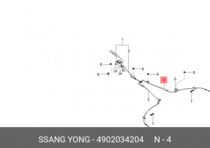 Трос стояночного тормоза SSANGYONG Actyon (10-) задний правый OE 4902034204 SSANG YONG