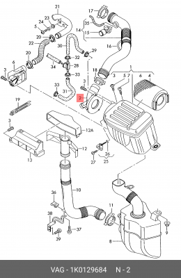 патрубок воздушного фильтpа!\ VW,Audi,Seat 03> 1K0 129 684 VAG