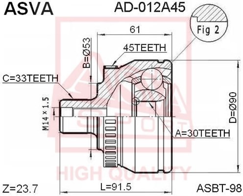 ШРУС наружный VW Passat B5 AUDI A4,A6 SKODA Superb комплект ASVA AD-012A45 ASVA