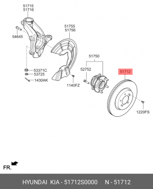 Диск тормозной HYUNDAI i30 (17-) передний (1шт.) OE 51712S0000 HYUNDAI KIA
