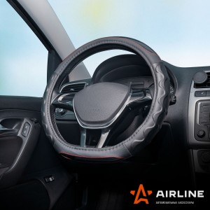 Оплетка на руль (M) AIRLINE экокожа, D-образная форма, рельеф, текстура карбон ч ADWO005 AIRLINE