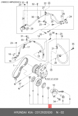 Ролик натяжной KIA Cerato (04-) (1.6) ремня кондиционера OE 231292D530 HYUNDAI KIA