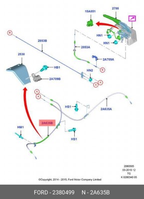 Трос стояночного тормоза FORD Transit (14-) левый OE 2 380 499 FORD