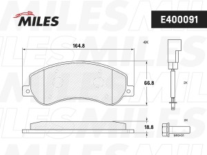 Колодки тормозные передние (с датчиком) (Смесь Low-Metallic) FORD TRANSIT 330/35 E400091 MILES