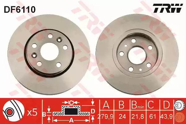 Диск тормозной передний RENAULT KANGOO II (15") DF6110 DF6110 TRW