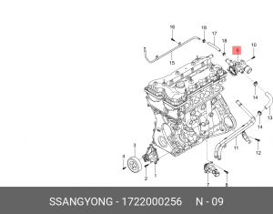 Фланец SSANGYONG Actyon (12-) (G20D) системы охлаждения OE 1722000256 SSANG YONG