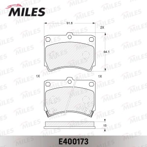 Колодки тормозные передние (без датчика) (Смесь Low-Metallic) (Kia Rio 00-05, Ma E400173 MILES