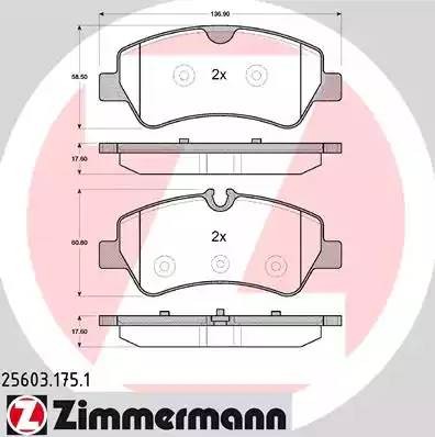 колодки дисковые !задн. 137x58x18 \ Ford Transit 12> 256031751 ZIMMERMANN