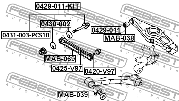 Болт с эксцентриком ремкомплект MITSUBISHI PAJERO V80 2006- 0429-011-KIT 0429-011-KIT FEBEST