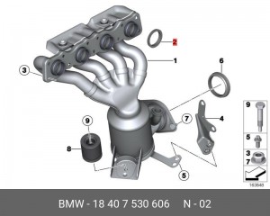 Кольцо уплотнительное BMW (N43,N51,N52,N53) коллектора выпускного OE 18 40 7 530 606 BMW