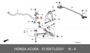 Втулка стабилизатора HONDA Accord переднего правая OE 51306TL0G01 HONDA