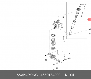 Амортизатор SSANGYONG Actyon (10-) (2WD) задний левый/правый газовый OE 4530134000 SSANG YONG