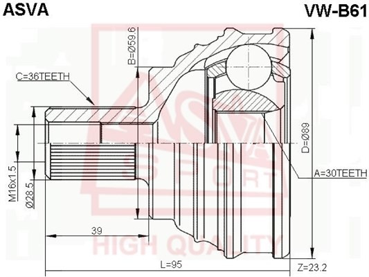 ШРУС НАРУЖНЫЙ 30x59,6x36_ 12" VWB61 VW-B61 ASVA