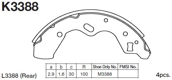 Колодки тормозные барабанные Mazda Demio 1.3i,1.5i 98- K3388 K3388 MK KASHIYAMA