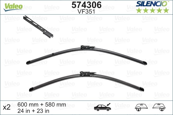 Щетка стеклоочистителя BMW 5 (E60/E61) 600/580мм комплект Silencio VALEO 574306 VALEO PHC