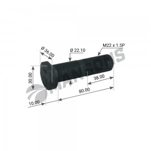Шпилька колесная [L=80, l=38, M22x1.5P]  10шт 300.203 MANSONS