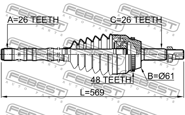 ШРУС внешний с валом 26х61,3х26 TOYOTA CAMRY ACV40/GSV40 06-11 0114-ACV40L26A48 0114-ACV40L26A48 FEBEST