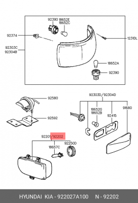Фара противотуманная HYUNDAI HD160,170,260,270,450 (-08) правая OE 922027A100 HYUNDAI KIA