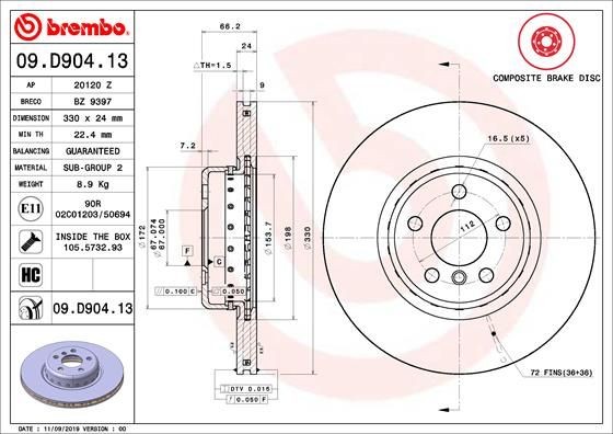 Диск тормозной Composite 09.D904.13 09.D904.13 BREMBO