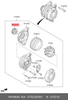 Шкив KIA Sorento (15-) (2.2 TCI) генератора OE 373222F001 HYUNDAI KIA