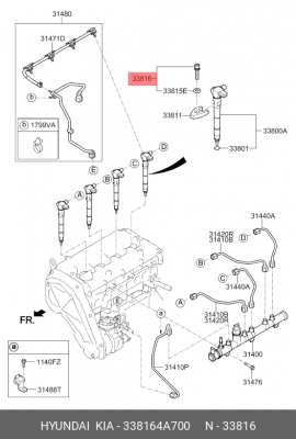 болт крепления форсунки! M8\ Hyundai H-1 15>/H-100 06>/H-350 14> 338164A700 HYUNDAI