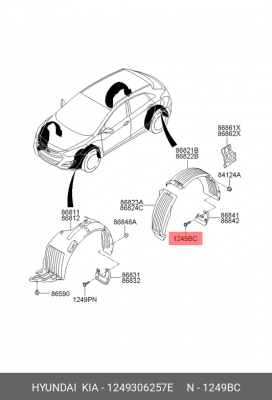 Саморез KIA Rio крепления брызговика OE 1249306257E HYUNDAI KIA