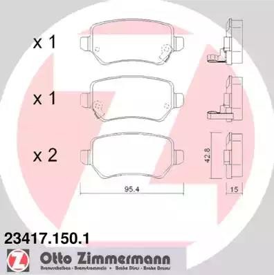колодки дисковые !задн. 95x43x15 \ Opel AstraG 1.8-2.2DT 01-04/Zafira 2.2i/DTi 0 234171501 ZIMMERMANN