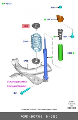 прокладка пружины задней верхней! антискрип\ FORD 2 037 363 FORD