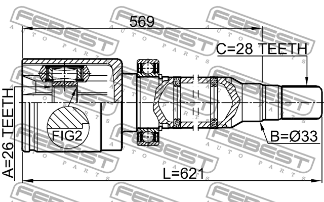 ШРУС ВНУТРЕННИЙ ПРАВЫЙ 26X33X28 подходит для VOLVO S80 II 2007-2016 2711-S60IIRH 2711-S60IIRH FEBEST