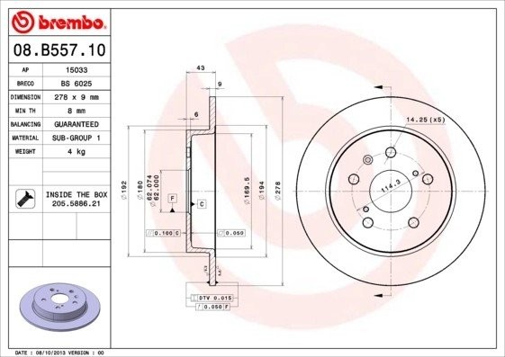 Диск тормозной 08.B557.10 08.B557.10 BREMBO