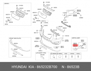 Заглушка HYUNDAI Santa Fe (05-) фары противотуманной левой OE 865232B700 HYUNDAI KIA