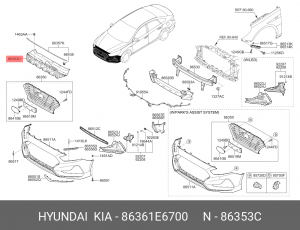 Накладка HYUNDAI Sonata (17-) замка капота OE 86361E6700 HYUNDAI KIA