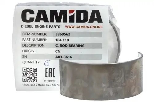 Вкладыш шатунный верх. стандарт Cummins 6ISBe КАМАЗ CAMIDA Китай 104110 CAMIDA