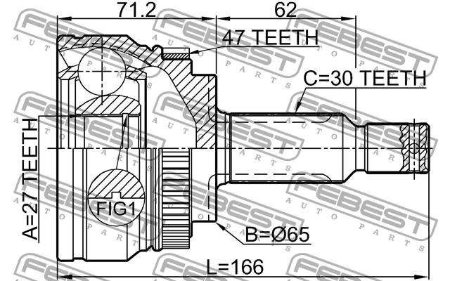 ШРУС наружный 27X65X30 KIA OPIRUS (GH) 2006-2011 2210-GHA47 2210-GHA47 FEBEST