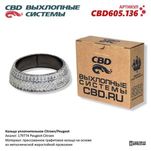 Прокладка PEUGEOT 307 (00-10) CITROEN C4 (04-) выхлопной системы CBD CBD605.136 CBD