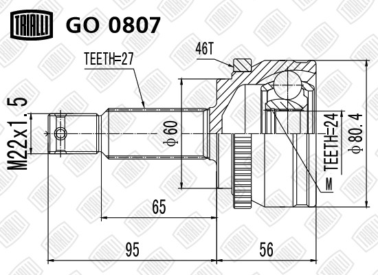 ШРУС наружный KIA Soul (08-) комплект TRIALLI GO 0807 TRIALLI