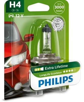 Лампа 12V H4 60/55W P43t-38 блистер (1шт.) Long Life Eco Vision PHILIPS 12342LLECOB1 PHILIPS