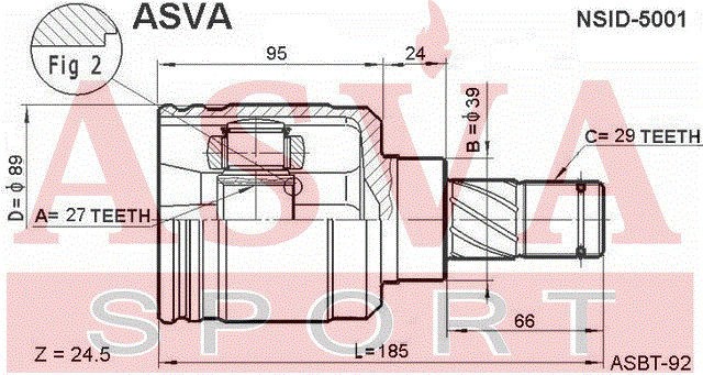 ШРУС ВНУТРЕННИЙ ЛЕВЫЙ 27x39x29 12 NSID5001 NSID-5001 ASVA