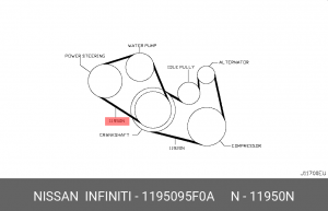 Ремень приводной насоса ГУР 11950-95F0A 11950-95F0A NISSAN