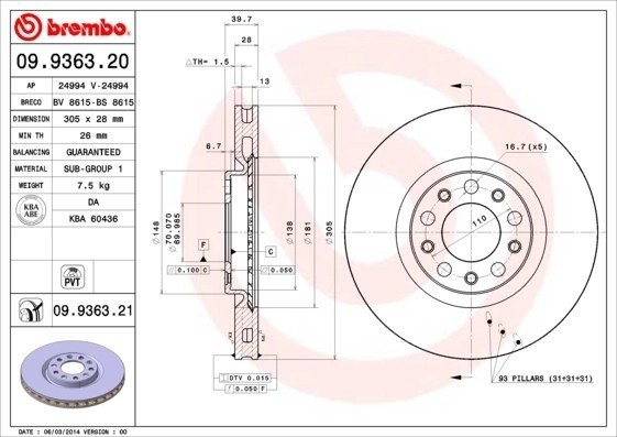 Диск тормозной Brembo Painted Disc 09.9363.21 09.9363.21 BREMBO